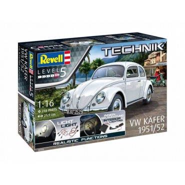 KIT PARA MONTAR REVELL CARRO VOLKSWAGEN KÄFER 1951/52 (FUSCA) 1/16 218 PEÇAS COM LED E FUNÇÕES REALISTAS REV 00450